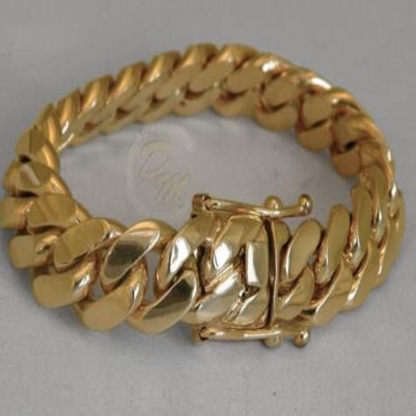 Solid 14k Gold Miami Herren Kubaner Bordstein -Link -Bracelet 8 schwer 98 7 Gramm 12mm293y