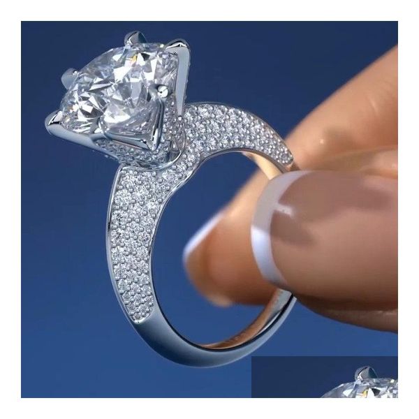 Кольца новый дизайн Big Diamond 925 Serling Sier Women Women Flower Ruxury Congagement Finger Form For Bride Jewelry Deliver Dhfal