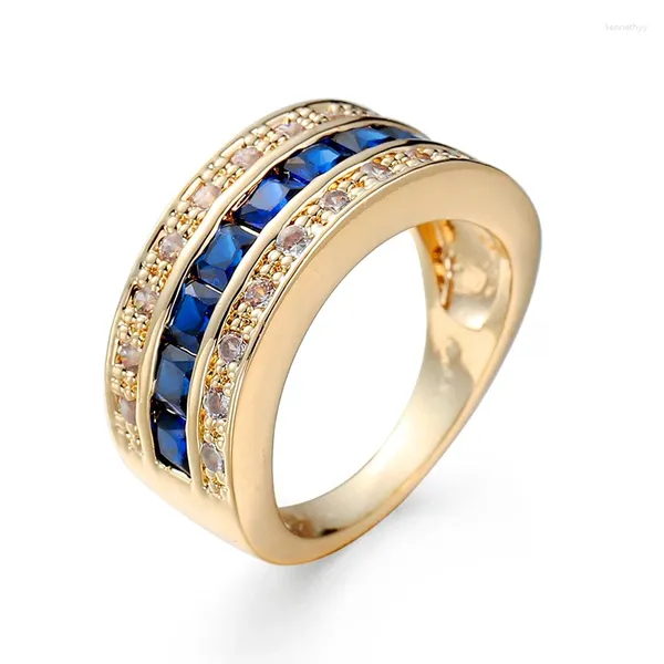 Anelli a grappolo Mxgxfam Big Clear / Blue Jewelry for Personal Women Party 18 K Giallo Oro Colore zircone cubico