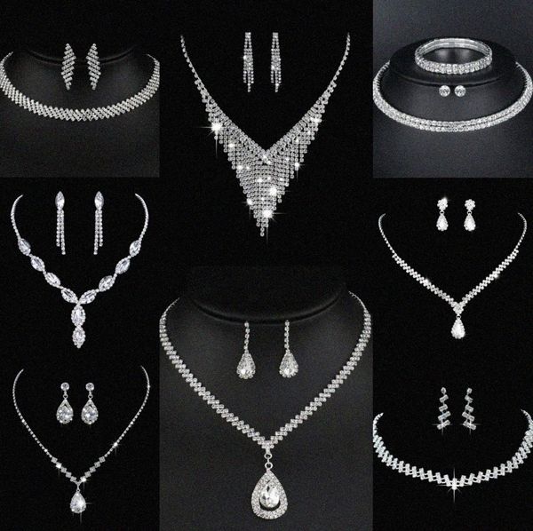 Valioso laboratório Jóias de diamante conjunto de joias de prata esterlina Brincos de casamento para mulheres Jóias de noivado B7BL#