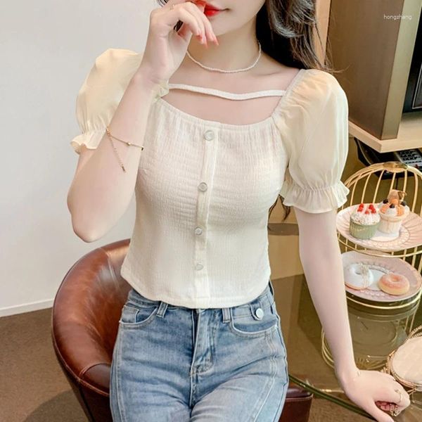 Blouses feminina Summer Corset Crops Tops Mulheres 2024 Vintage Camisões de Chiffon Shamis de Chiffon Vintage Roupas de moda coreana