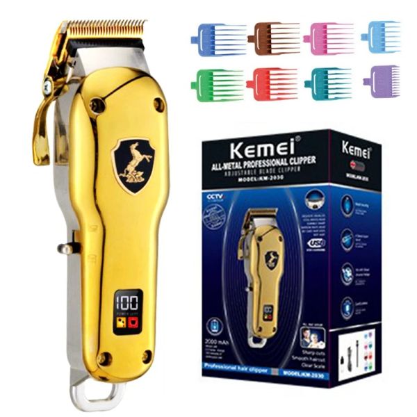 Clippers KEMEI barbeiro full metal Clipper Lithium Professional Hair Trimmer For Men Máquina de cortador de cabelo elétrico recarregável