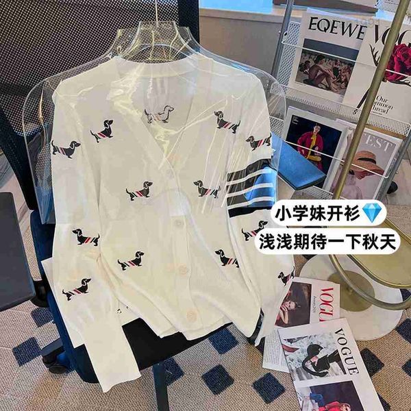 TB Four Bars 2023 Slim Fit Fit White Spring Knitwear Cardigan Dog Womens Print Print Print Air Conditioning Shirt Autumn/Summer