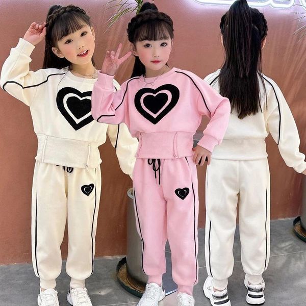 Kleidung Sets Teenager Mädchen Frühling Herbst Set Cartoon Big Heart Bluse Shirt Hosen 2pcs Outfit -Anzug für Kinder