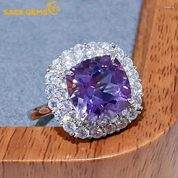 Clusterringe Sace Gems 925 Sterling Silber zertifiziert 10mm Natural Amethyst für Frauen Engagement Cocktail Party Fein Schmuck Geschenk