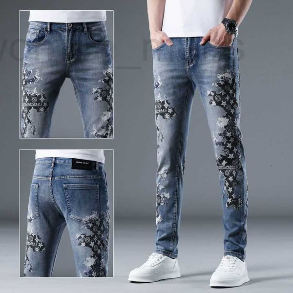 Designer di jeans maschile 2023 primavera/estate nuovo marchio di moda stampato per pantaloni personalizzati elastici slim fit piccoli pantaloni uomini kc04