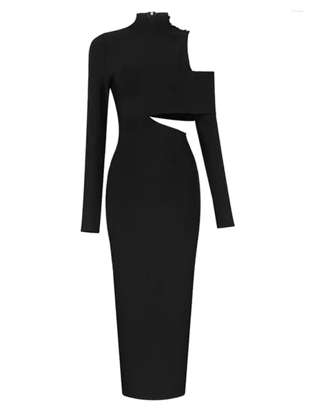 Abiti casual Black High Waist Slim for Women Solid Long Abbigliamento Turtleneck Dress Out Designer Sexy Fashion Case