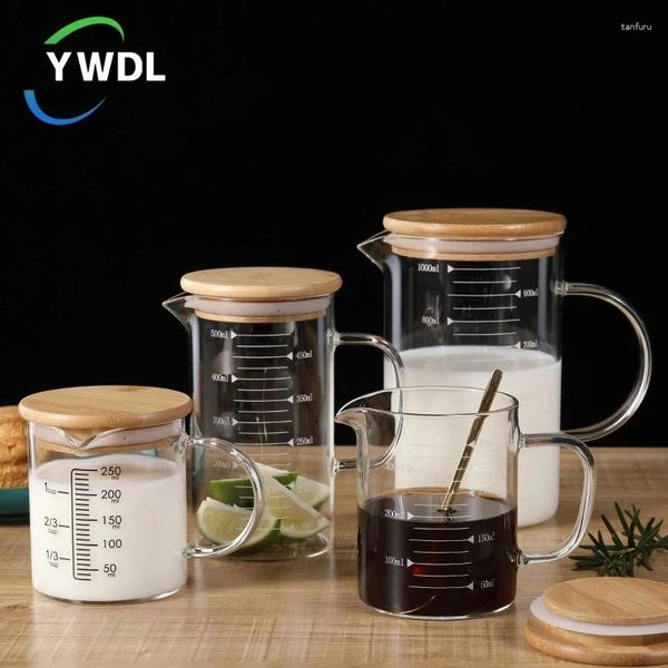 Ferramentas de medição 250-1000ml de alimentos para alimentos copos de vidro de vidro Kettle Kitchen Milk Tea com tampa e manuseio de copo de laboratório