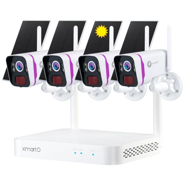 CAMERAS XMARTO 100% Wirefree Solar Home Security System Wireless, 4set 2k 4mp QHD CCTV Kit com 4K 10CH WIFI NVR