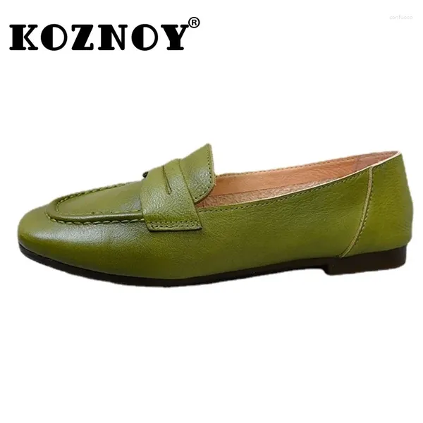 Lässige Schuhe Koznoy 1 cm Vintage Ethnische natürliche Kuh Echtes Leder Oxford Non Slip Concise Herbst Loafer bequeme Frauen Freizeitweiche Flates