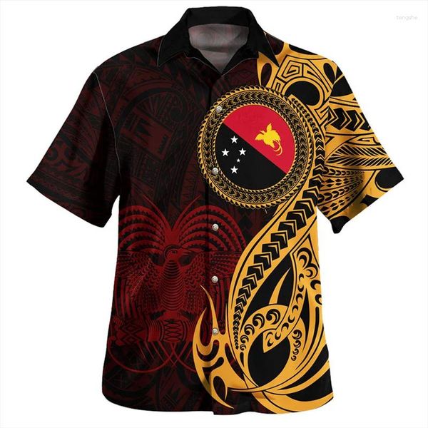 Camisas casuais masculinas Vintage 3D imprimindo o estado independente da Papua Guiné Flag.