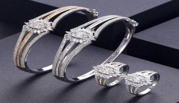 Ohrringe Halskette Akzeptieren Luxus einzigartiger afrikanischer Armreifen Ring -Set Schmucksets für Frauen Hochzeit Kubikzirkon Kristall CZ Dubai Bri985693502