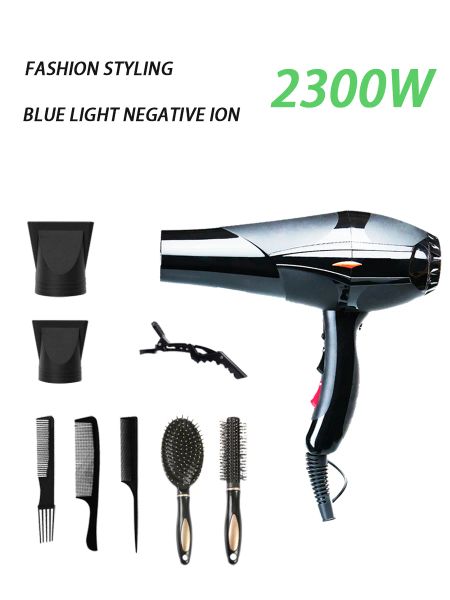 Trockner Salon Pro Haartrockner heiße Luft mit Kamm 2300W Ionic Black Düse Blow 220V Friseur liefert Trockner Anionenstyling -Werkzeuge