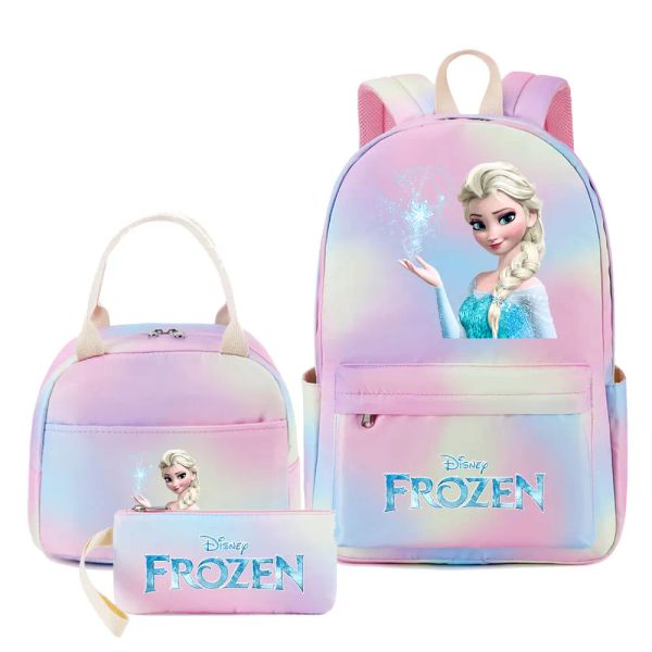 Mochilas novas garotas congeladas Kawaii crianças 3pcs lanchonetes de caneta bookbags feminino para adolescentes sacos escolares de viagens Laptop Rainbow Backpack