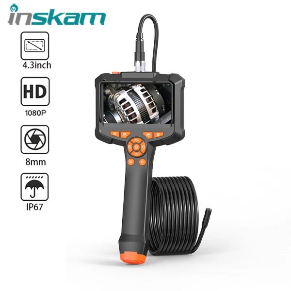 Kameras Inkam 4.3 -Zoll -IPS -Bildschirm Industrial Endoskop IP67 wasserdichtes HD1080p 8mm LEDs Inspektion Kamera Boorescope für Autorohrabwasserkanäle