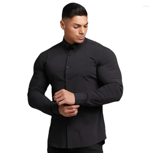 Camicie da uomo camicie estate fitness running sports palestre esercita top casual abbigliamento da vicino più aderente