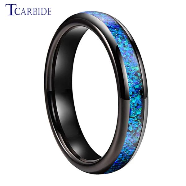 Bandas 4mm Black Opal Ring Mulheres Tungstênio A aliança de casamento abobadada polida de jóias de presente elegante conforto