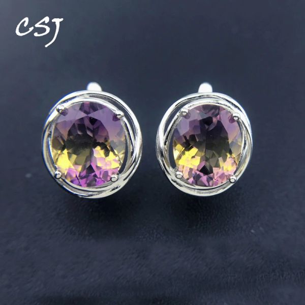 Ohrringe CSJ Elegant natürliche Ametrine Ohrringe Sterling 925 Silber Edelstein 10*12mm 8ct Fein Schmuck für Frauen Geburtstagsfeier Geschenk