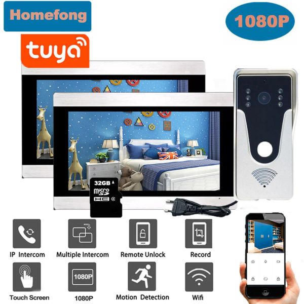 Controlla HomeFong 1080p WiFi Video Door Porta Intercom Sistema di ingresso wireless Smart Home Security Camera per campanello per casa da 7 pollici Chiamata