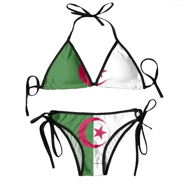 Frauen Badebekleidung Frauen sexy Bikini Set BH Halter Tanga Badeanzug Strandkleidung Bade Algerien Flagge