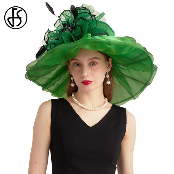 Chapéus fs para mulheres organza carnaval Cap Lady Wedding Bride St Patricks Millinery com flores de penas de malha 240401