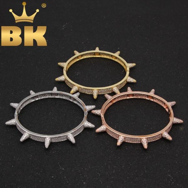 Bracelets The Bling King Mens Spikes Rivet Cone Stud Bracelets Bulkes Pavimento Cenário de zircônia cúbica Bling Bling Gothic Jewelry