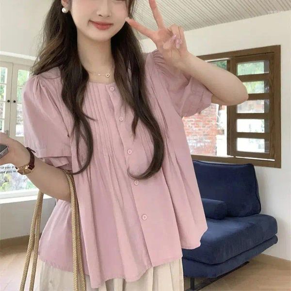 Женские блузки розовый корейский стиль в рукаве топа