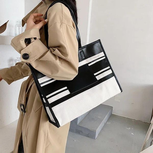 Tasche Big Black White Canvas Tote Schulter Frauen Große Mode Shopping Handtasche Freizeitkäufer Totes Damen