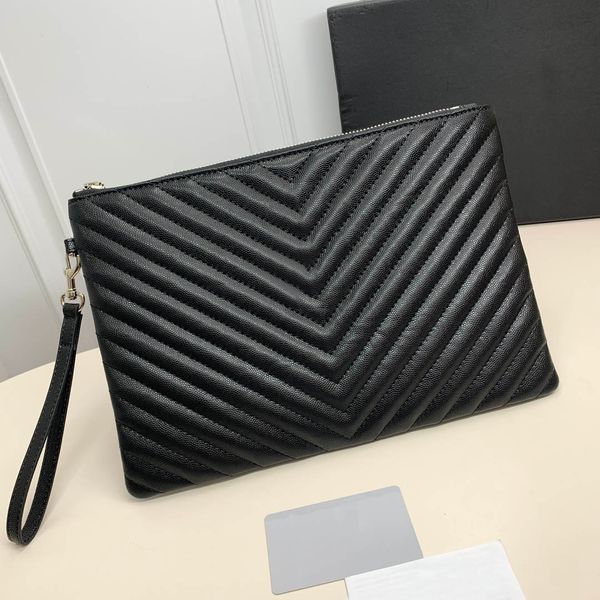 Mulheres designers bolsas de embreagem bolsa de couro genuíno bola de moda ultrafina mulher embreagem carteira de grande capacidade Bolsa de armazenamento de couro preto Logo de ouro prateado bolsas de 30 cm