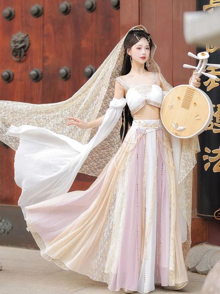 Abbigliamento da palcoscenico abbigliamento dunhuang esotico viaggio pografia stile cinese tradizionale abito hanfu abito da donna senza maniche dance