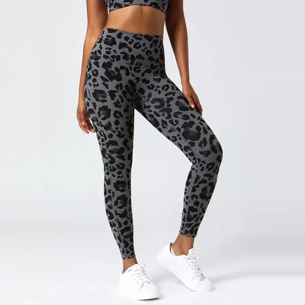 Calça feminina 2024 Primavera/verão Moda de leopardo Estampar a cintura alta levantamento de trabalho de quadril de esportes de fitness lazer de fitness yoga sexy