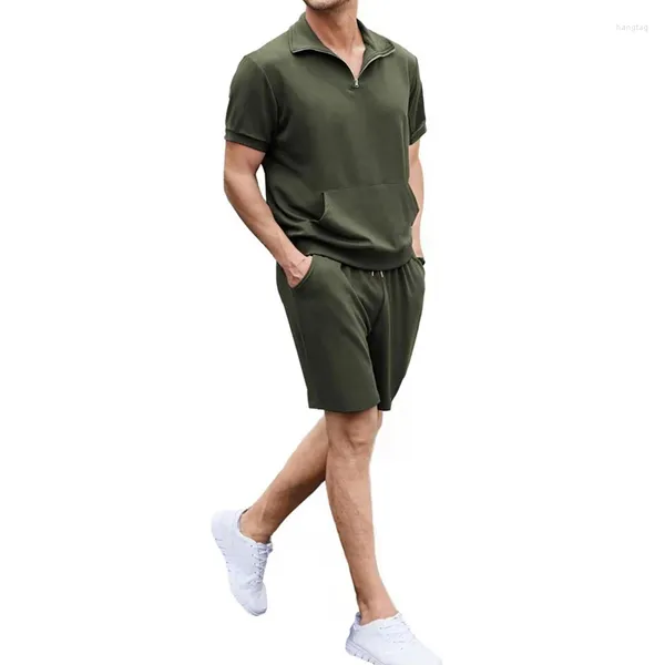 Men's Tracksuits Casual mass de duas peças ternos de manga curta zíper camisetas de pólo e shorts conjuntos de shorts de verão elegantes roupas de streetwear