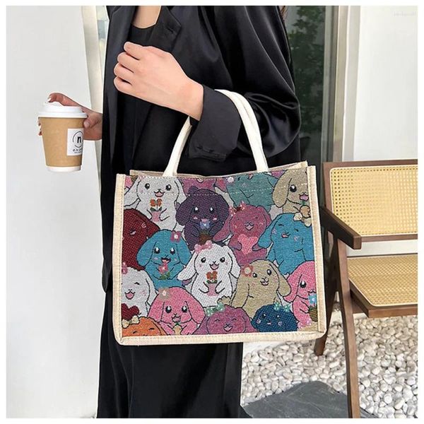 Borse per la spesa in cotone e biancheria da donna stampato in lino Borsa di grande capacità Tote Bag Personalizzato Versatile spalla per pendolarismo versatile