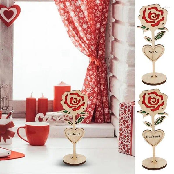 Fiori decorativi Rose in legno con steli decorazioni rustiche di fattoria centrale a legna Regalo romantico Disposti di San Valentino