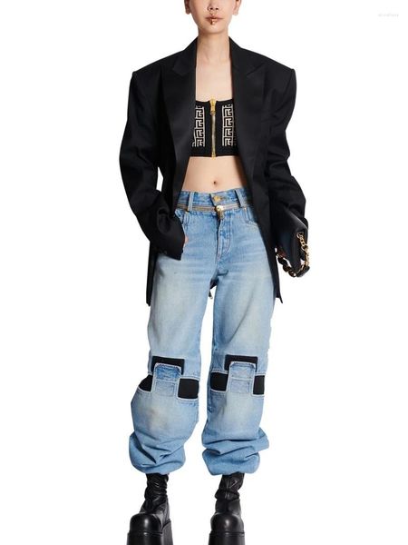 Женские джинсы 2024 Женские тренды сшивают повседневную высокую высокую одежду с одеждой Y2K -качество -брюки Bra xl Bra xl