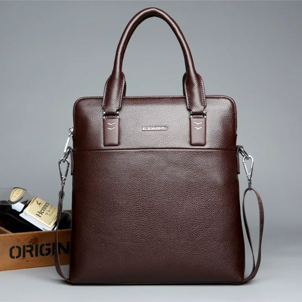 Briefzüge Vintage vertikale Männer Aktentasche mit Reißverschluss hochwertiger Lederhandtasche Freier Schulter -Cross -Body -Tasche für männlich