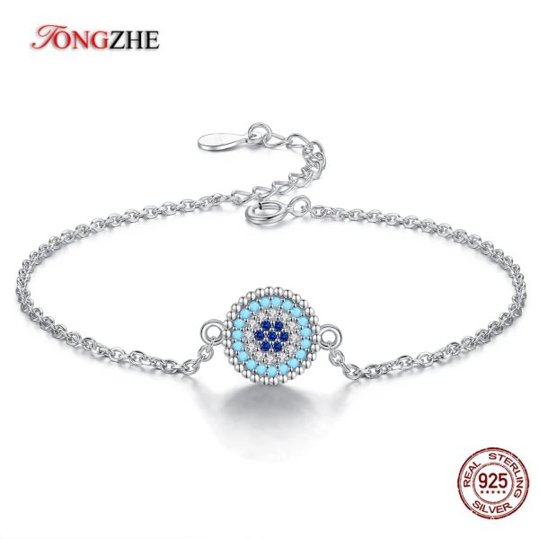 Bangle Tongzhe Mode böse Augenarmbänder für Frauen 925 Sterling Silber Blue Cz Herren Armbänder 2018 Freundschaftsbänder Türkei Schmuck