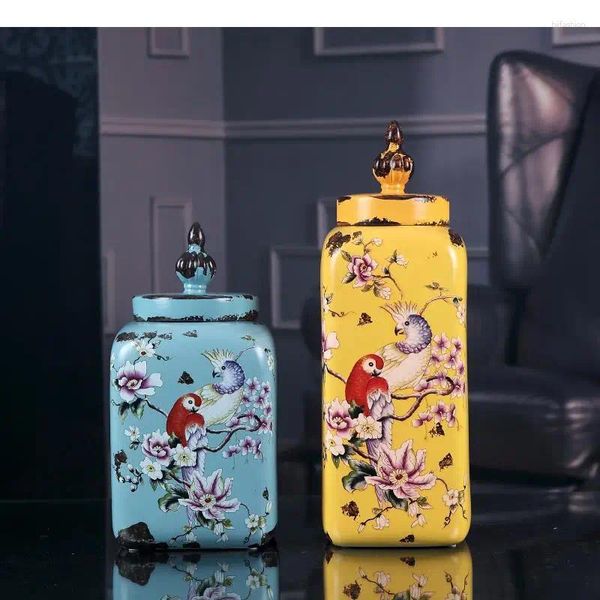 Бутылки для хранения деревенские цветочные и птичьи керамические декоративные банки с крышкой высокой емкости чай