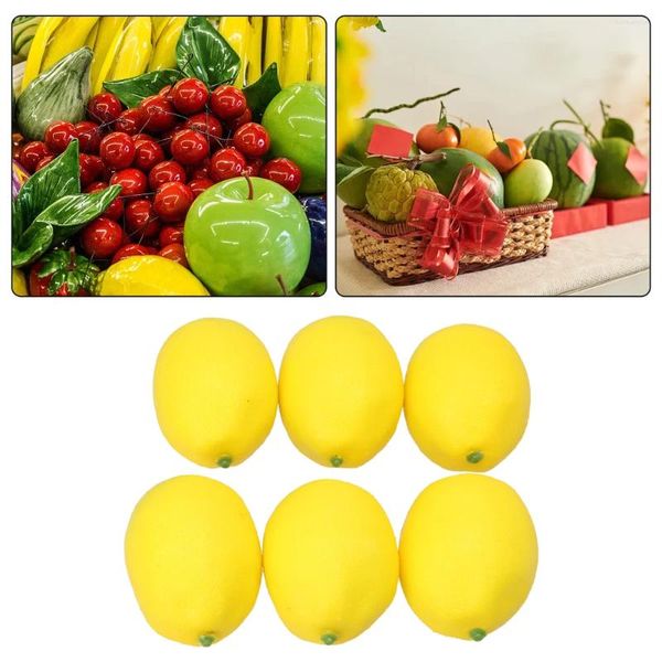 Flores decorativas 6pcs Limões artificiais plástico frutas falsas para decoração em casa POGRAÇÕES APES Decor Art Diy Ornament Room