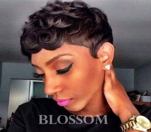 Perucas de corte de pixie curto para mulheres negras perucas de cabelo humano para mulheres pequenas cabelos humanos afro -americanos cacheados wig5431133