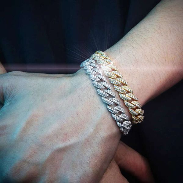 Modeschmuck 18k Gold plattiert 925 Silber vereisere D/VVS Moissanit Männer Armband Bling Cuban Link Kette