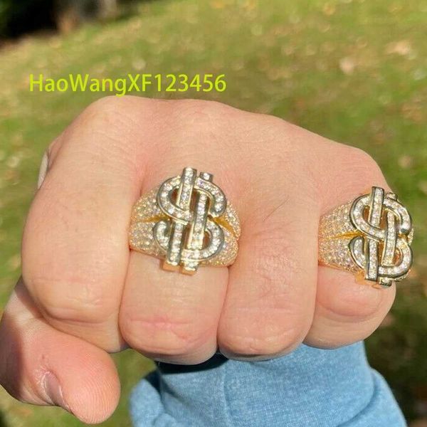 Custom Gold Plated Womens US -Dollar Schild Ring 925 Silber Moissanit Hip Hop Ring für Männer Frauen