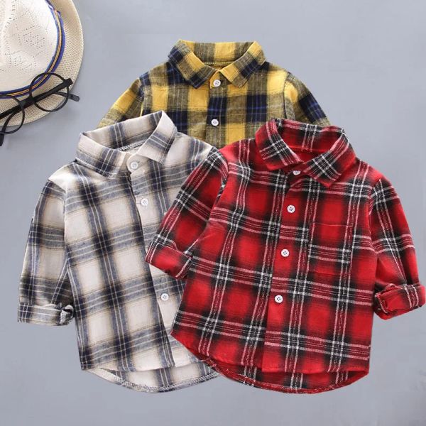 T-shirt Spring Autumn Kids Cash Shirts Cashts Toddler Boys Shirts for Girls Plaid Shirts Kids Kids Long Cotton Shirts Girls Red Blouse