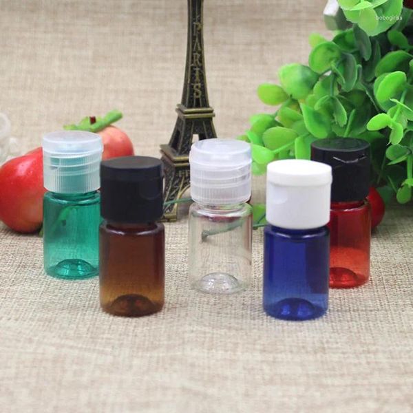 Garrafas de armazenamento 100pcs/ lote 5ml colorido animal de estimação com cancelamento de pequenos frascos de plástico com tampas de embalagem de tubo cosmético Mini garrafa