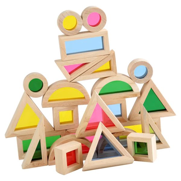 Blocks Rainbow empilhamento bloqueia os brinquedos educacionais de aprendizado coloridos Kid Montessori Toys Constructions Brinquedos de Construção de Brinquedos para idades mais de 2 anos