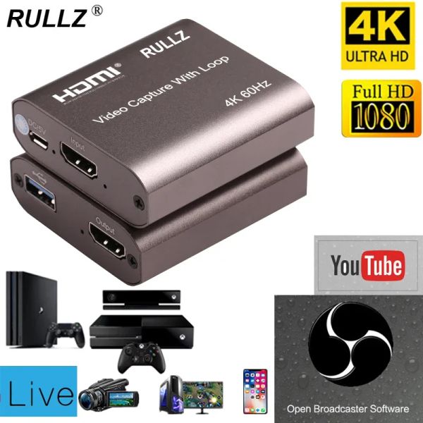 Lens 4K 60 Hz Loop HDMI Capture Card Placa de Videoaufnahmeplatte Live Streaming USB 2.0 3.0 1080p Grabber für PS4 -Spiel DVD -Kamera