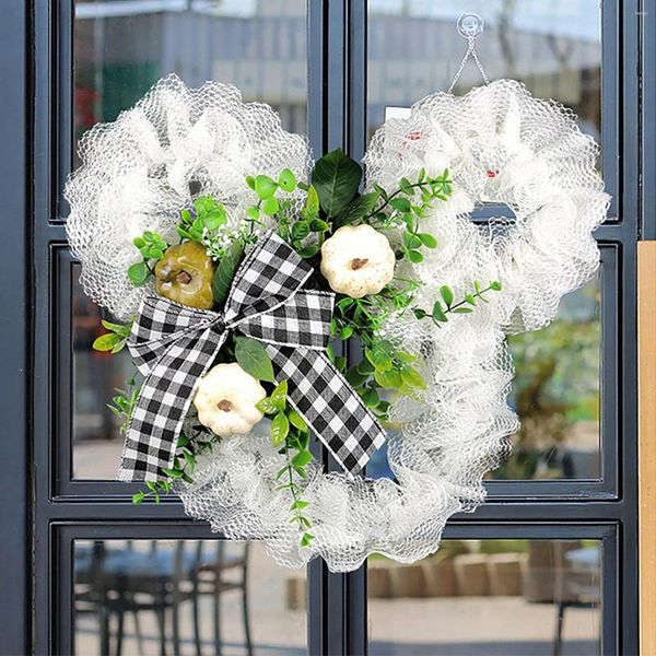 Flores decorativas Spring White Bear Wreath para a frente na porta Rattan Bumper Wheat redondo suprimentos de casamento parede de casas festivas penduradas