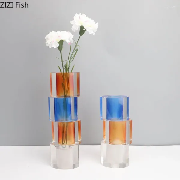 Vasen gefärbte Kristallzylinderglas Vase Blumen Töpfe Dekoration Blume Arrangement kreative Blumenraum Ästhetische Dekoration