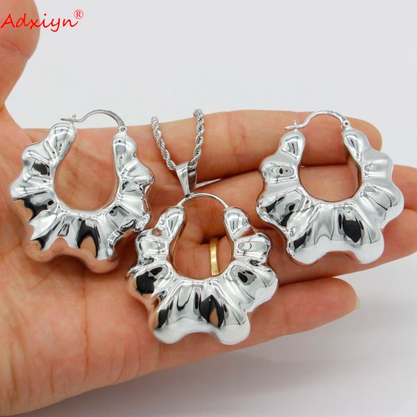 Colares Adixyn Silver Color Pingnd Pingente Earrings para mulheres meninas Africano Dubai Lady Jewelry Conjunto N12066