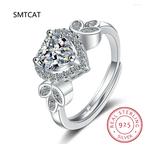 Кластерные кольца D Цвет 1 Moissanite Wedding Heart Ring Кольцо для женщин S925 Стерлинговые серебряные полосы листьев отличные украшения оптом